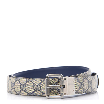Gucci Selleria Calfskin GG Supreme Monogram Reversible 30mm Belt 95 38 Blue Beige 1 of 5