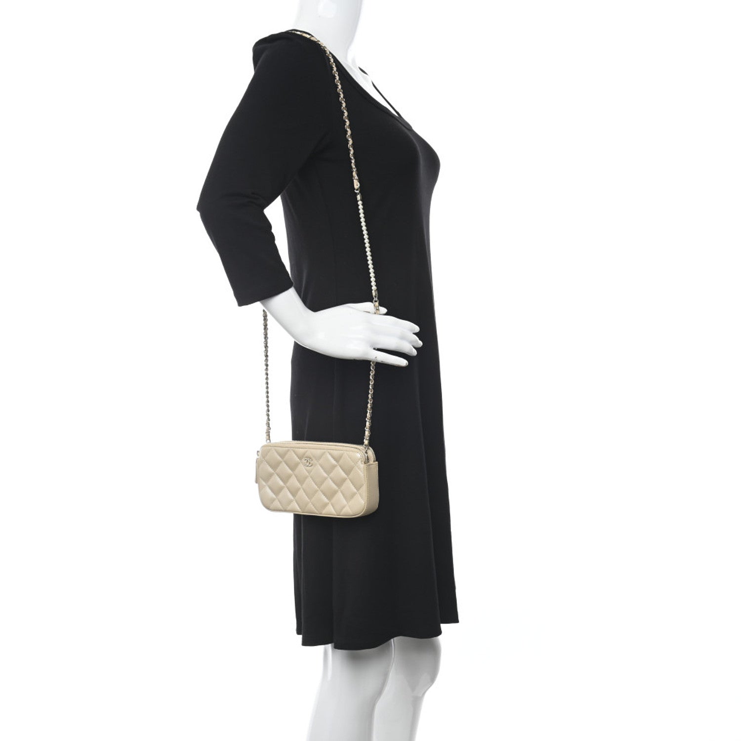 Chanel Iridescent Lambskin Quilted Pearl Clutch With Chain Beige 2 of 14