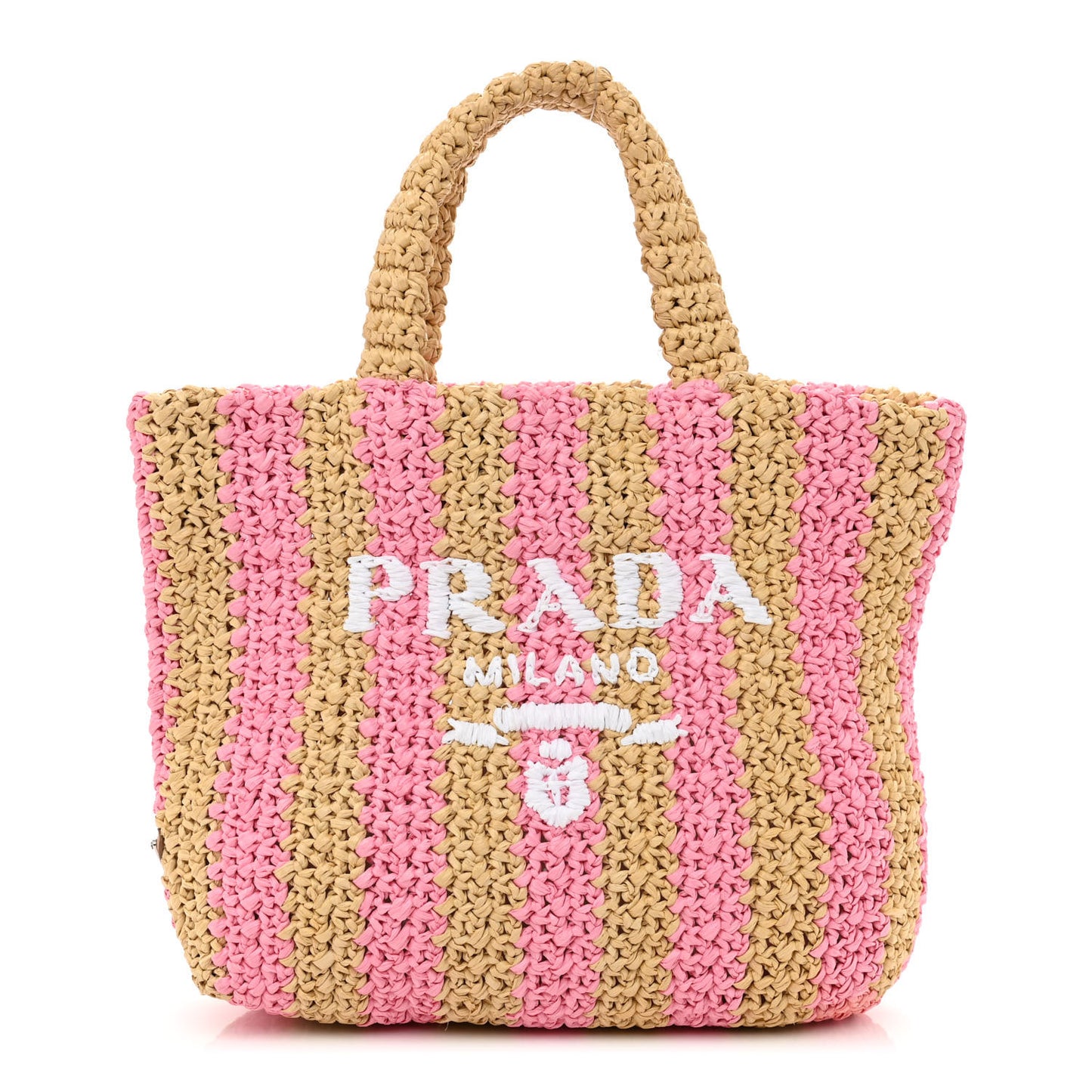 Yarn Raffia Effect Crochet Striped Small Logo Tote Naturale Petalo