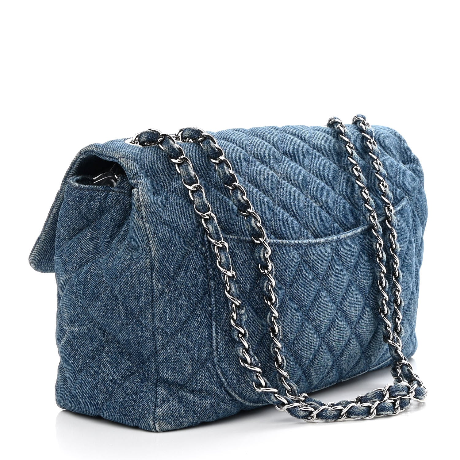 Chanel Denim Quilted CC Print Jumbo Single Flap Blue 2 of 8