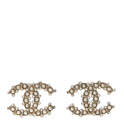 Chanel Crystal Pearl CC Earrings Gold 1 of 4