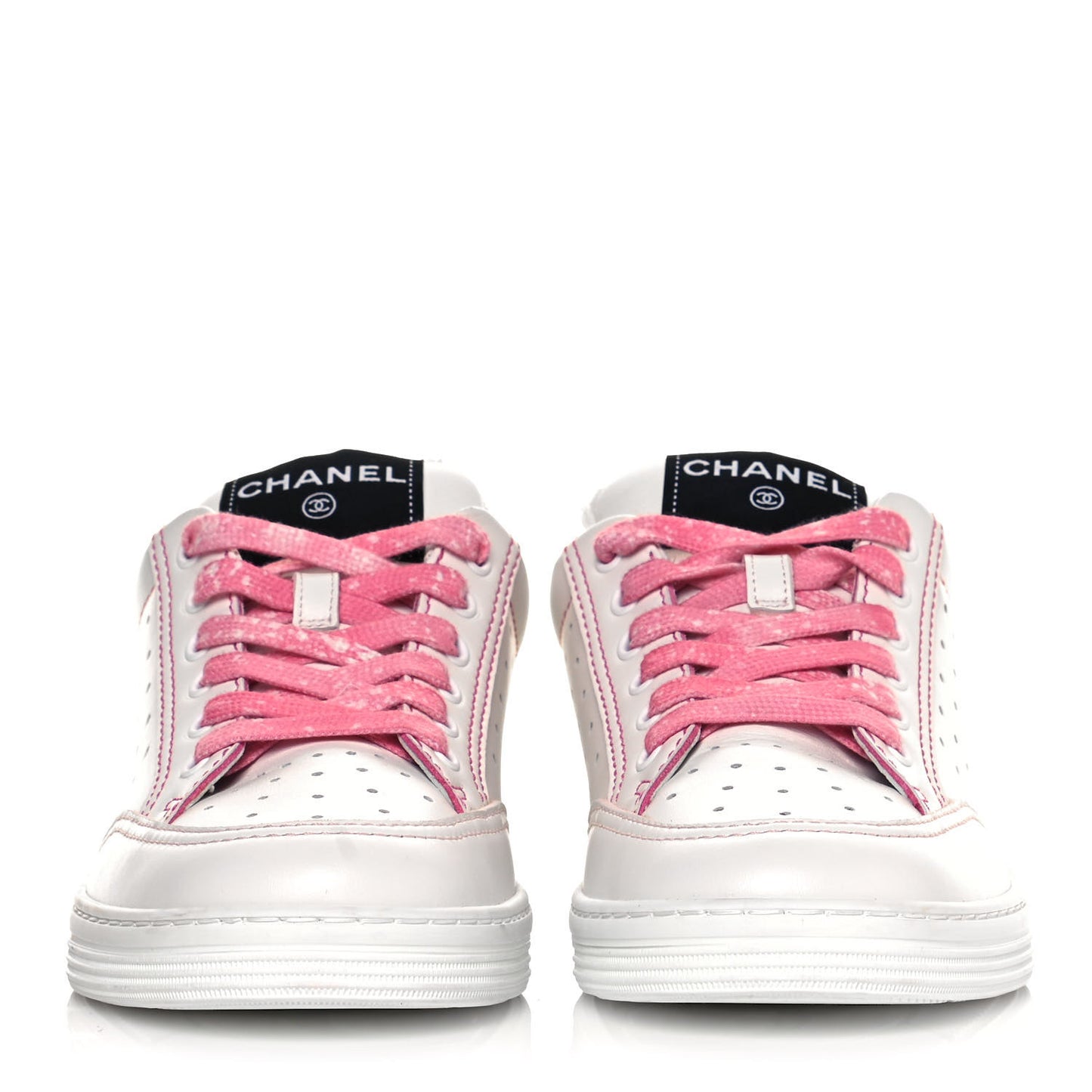 Calfskin Womens Logo Sneakers 37.5 White Pink