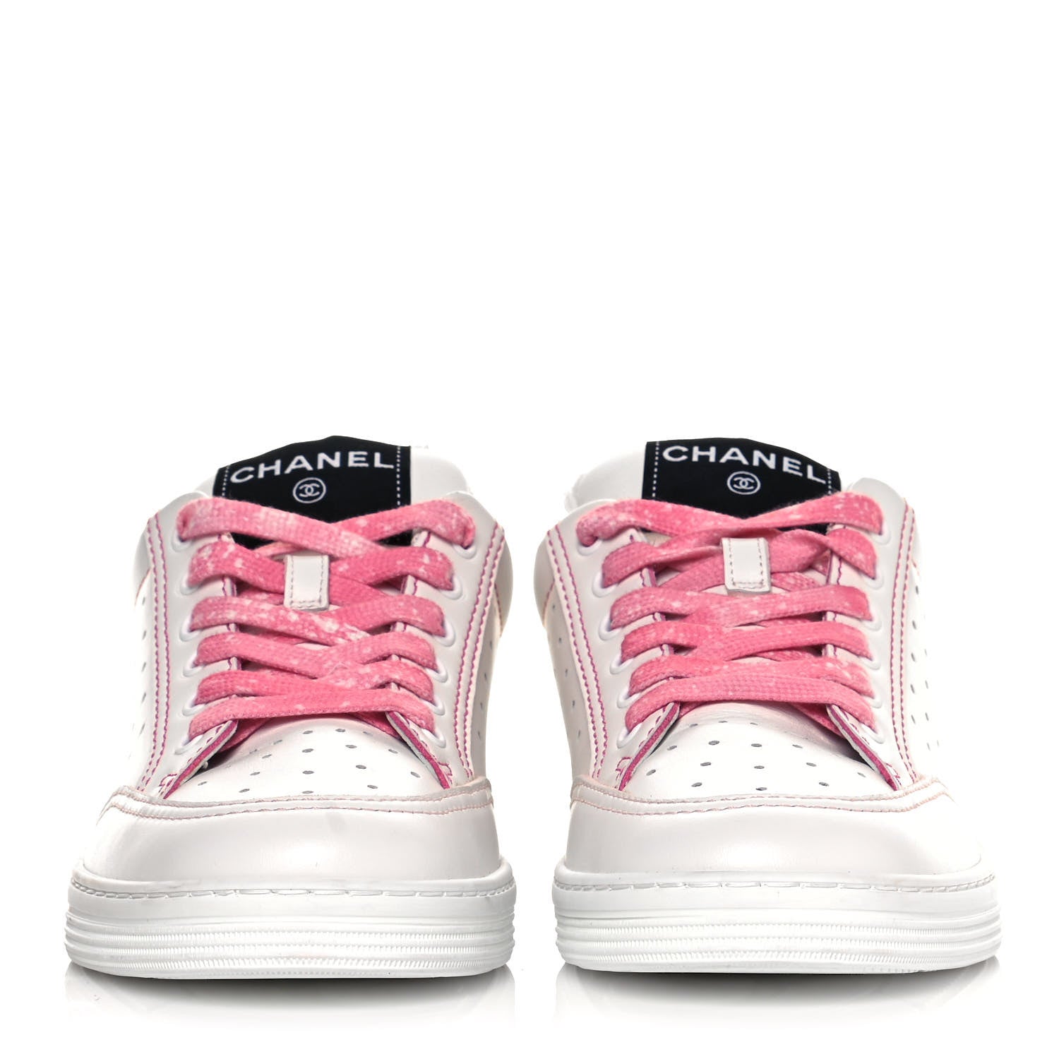 Chanel Calfskin Womens Logo Sneakers 37.5 White Pink 2 of 9