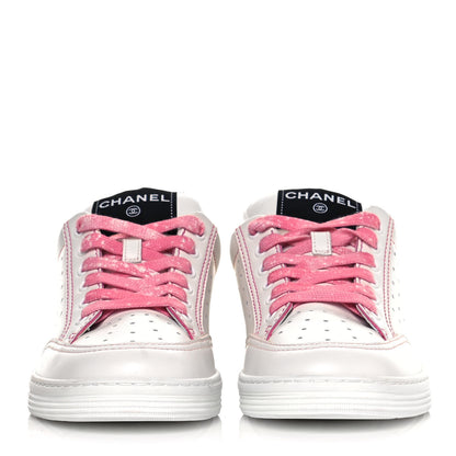 Chanel Calfskin Womens Logo Sneakers 37.5 White Pink 2 of 9
