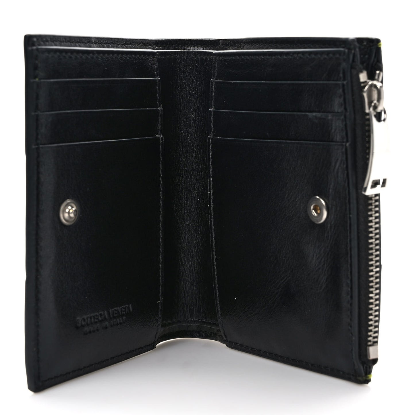 Metallic Crushed Calfskin Intrecciato Zip Card Holder Chlorophyll