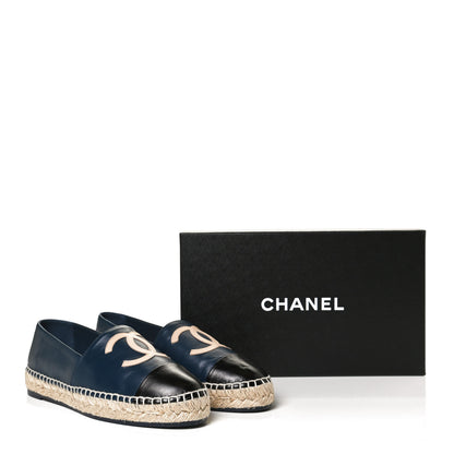 Chanel Lambskin Shiny Calfskin CC Espadrilles 39 Navy Blue Beige Black 13 of 13
