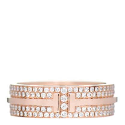 Tiffany 18K Rose Gold Diamond Wide T Two Pave Ring 52 6 1 of 5