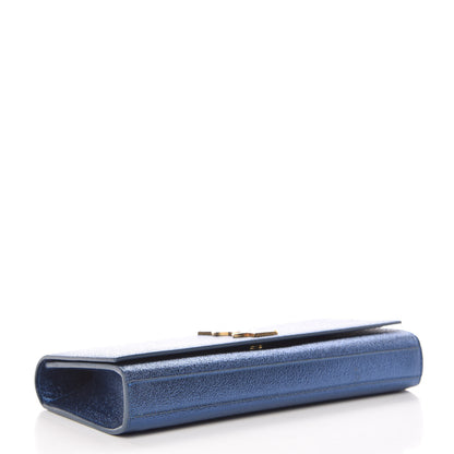 Saint Laurent Metallic Calfskin Monogram Cassandre Clutch Navy 4 of 6
