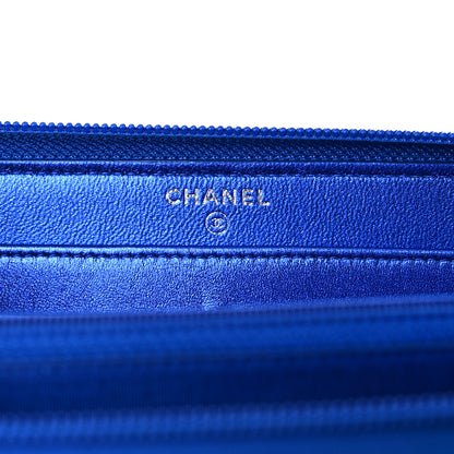 Chanel Metallic Patent Calfskin Quilted Boy L-Gusset Zip Wallet Blue 7 of 13