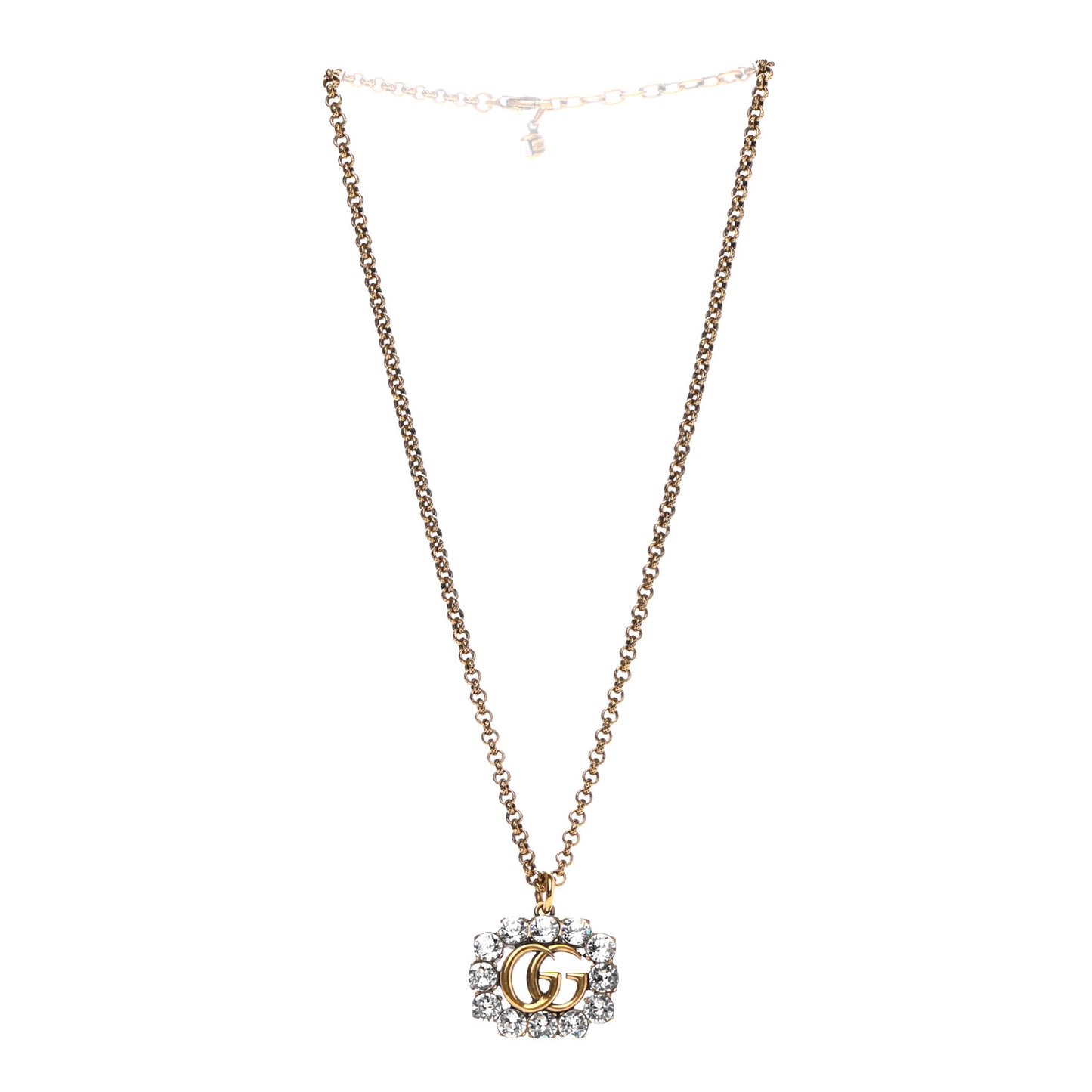 Crystal Embellished Double G Necklace Aged Gold