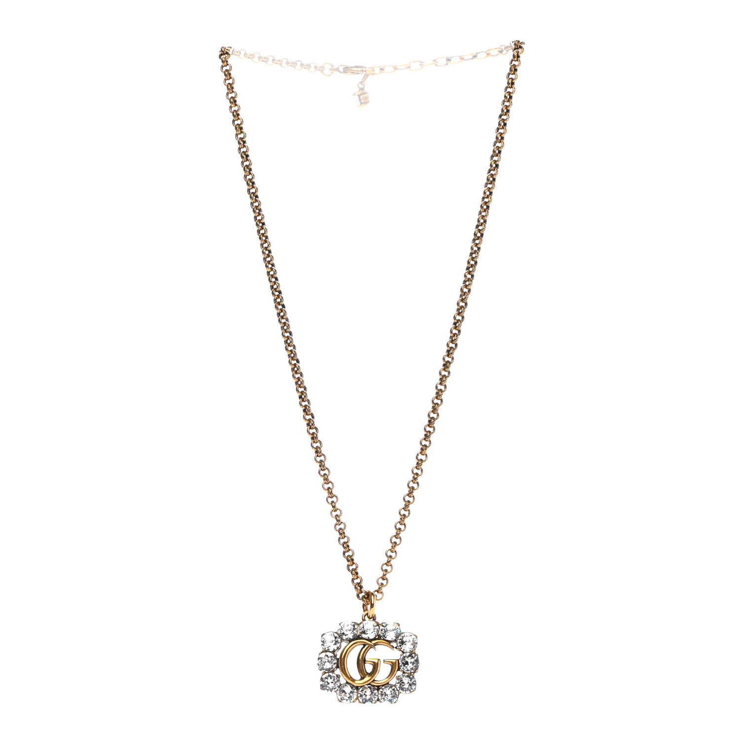 Gucci Crystal Embellished Double G Necklace Aged Gold 3 of 7