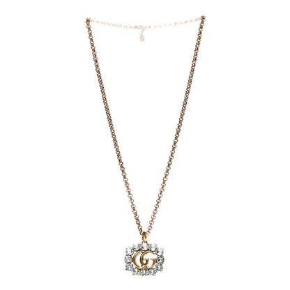 Gucci Crystal Embellished Double G Necklace Aged Gold 3 of 7