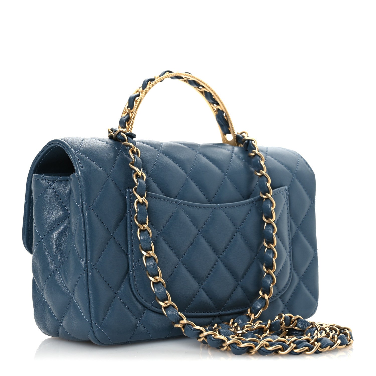 Chanel Lambskin Quilted Mini Metal Top Handle Rectangular Flap Blue 3 of 12
