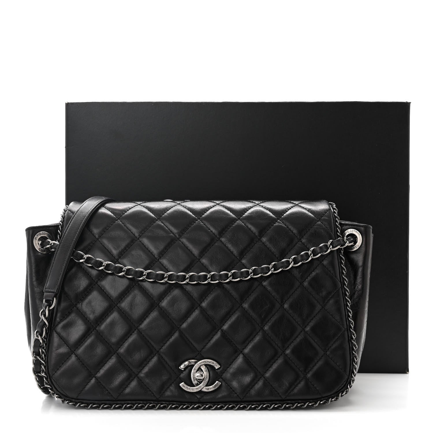 Chanel Glazed Calfskin Quilted Large CC Enchained Accordion Flap Black 11 of 11