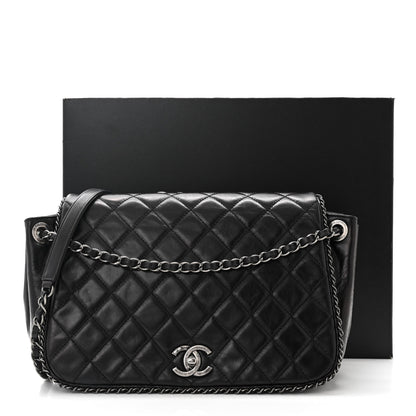 Chanel Glazed Calfskin Quilted Large CC Enchained Accordion Flap Black 11 of 11