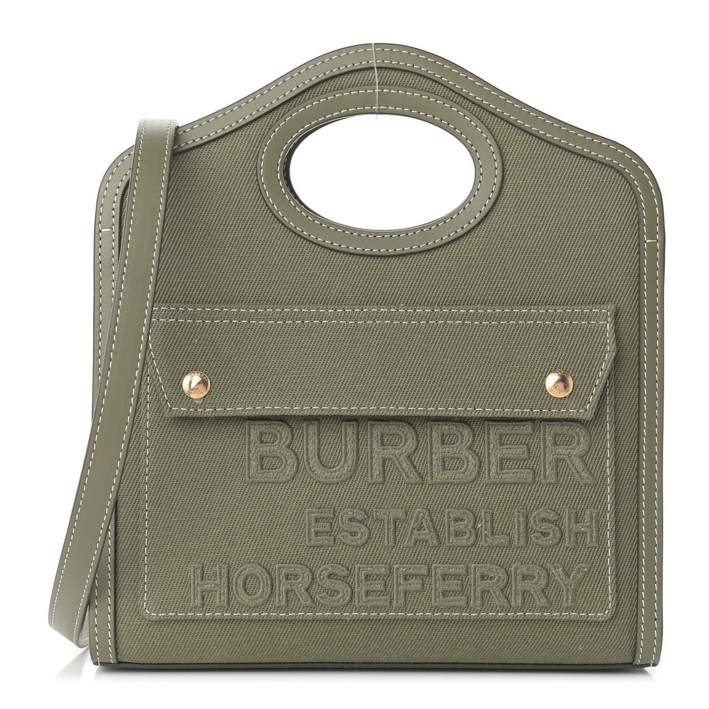 Canvas Calfskin Horseferry Print Mini Pocket Bag Dark Fern Green