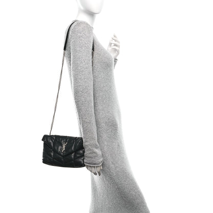 Saint Laurent Lambskin Quilted Toy Loulou Puffer Monogram Chain Satchel Black 2 of 12