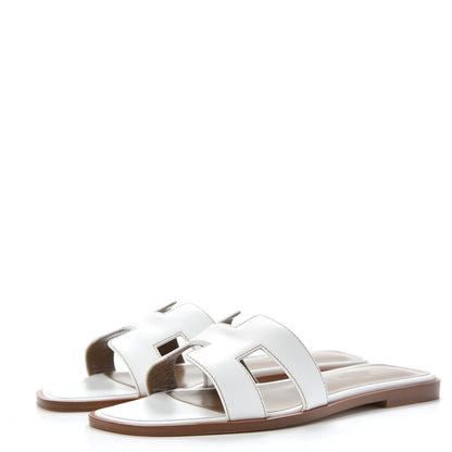 Hermes Box Calfskin Oran Sandals 37.5 White 3 of 9