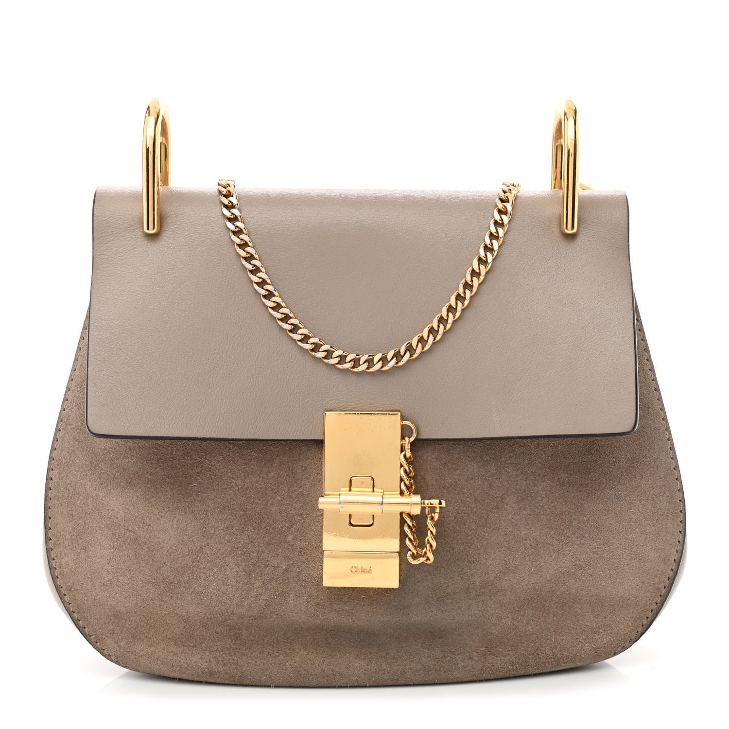 Chloe Suede Smooth Calfskin Drew Shoulder Bag Motty Grey 1 of 11