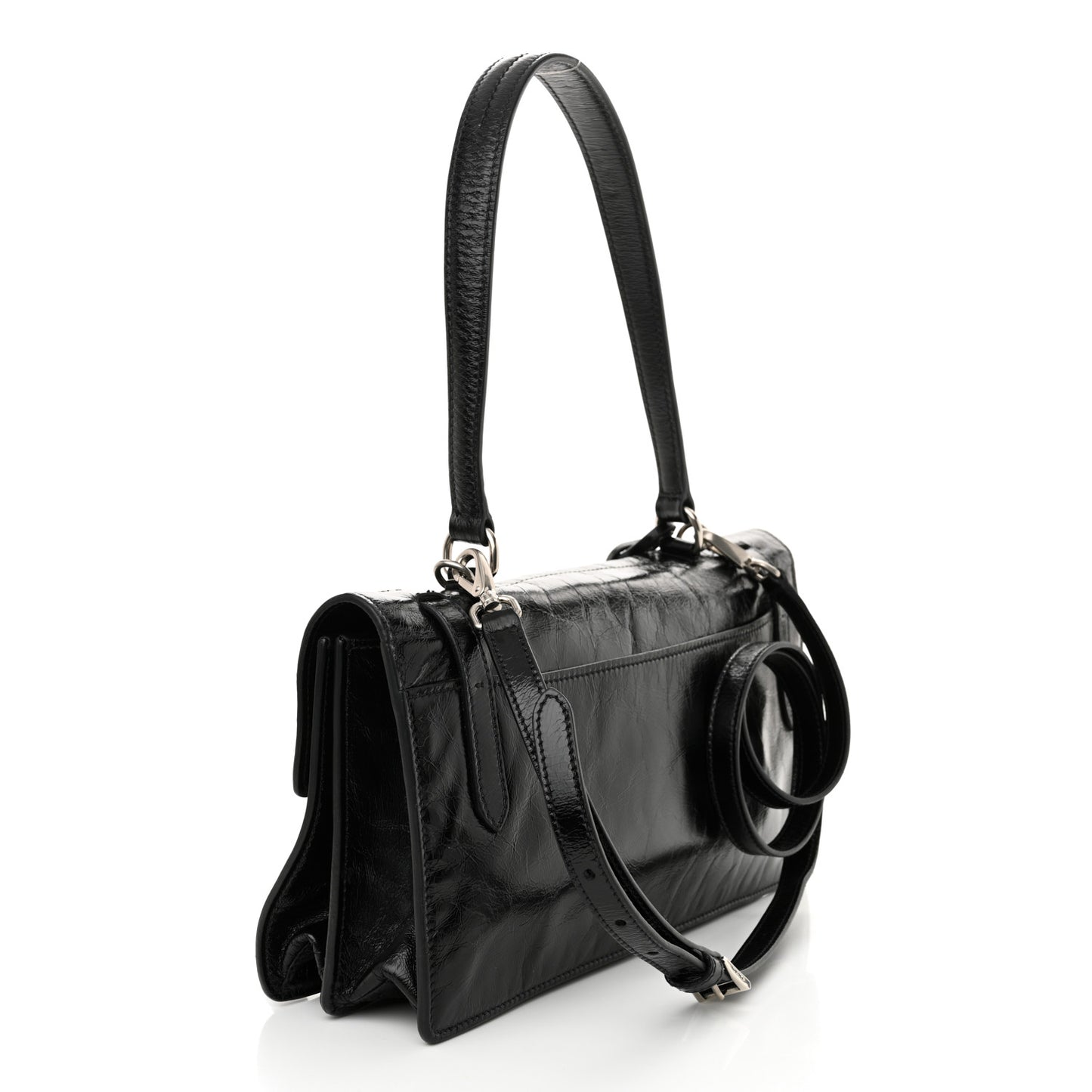 Glossy Calfskin Medium Sound Shoulder Bag Black