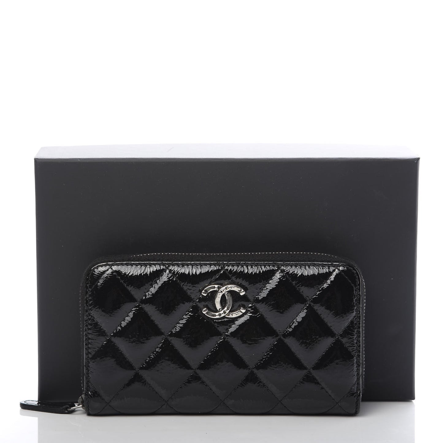 Patent Goatskin Paris Dallas Zip Around Wallet Black