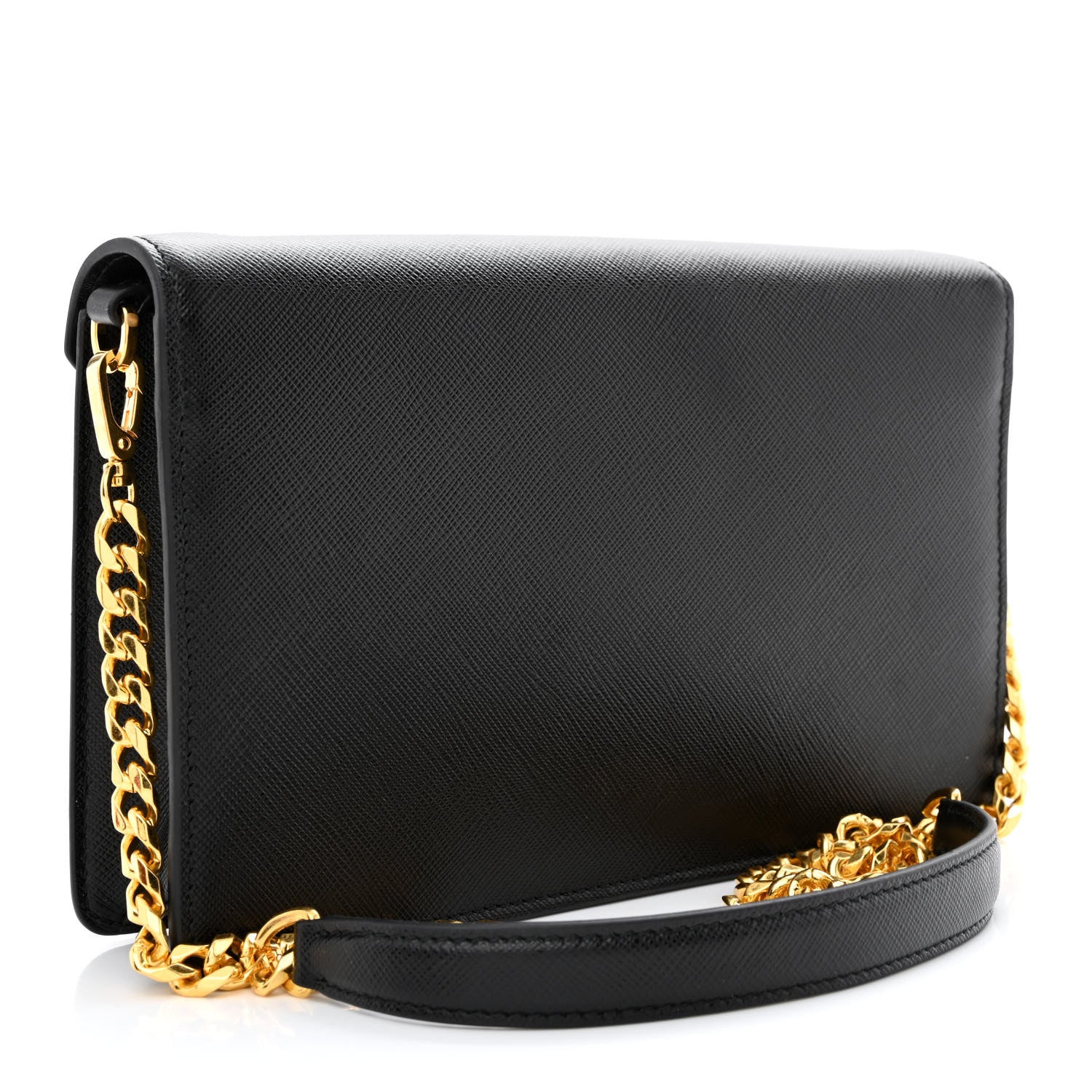 Prada Saffiano Lux Metal Triangle Logo Mini Envelope Chain Shoulder Bag Black 3 of 10