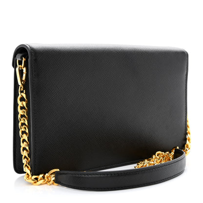 Prada Saffiano Lux Metal Triangle Logo Mini Envelope Chain Shoulder Bag Black 3 of 10