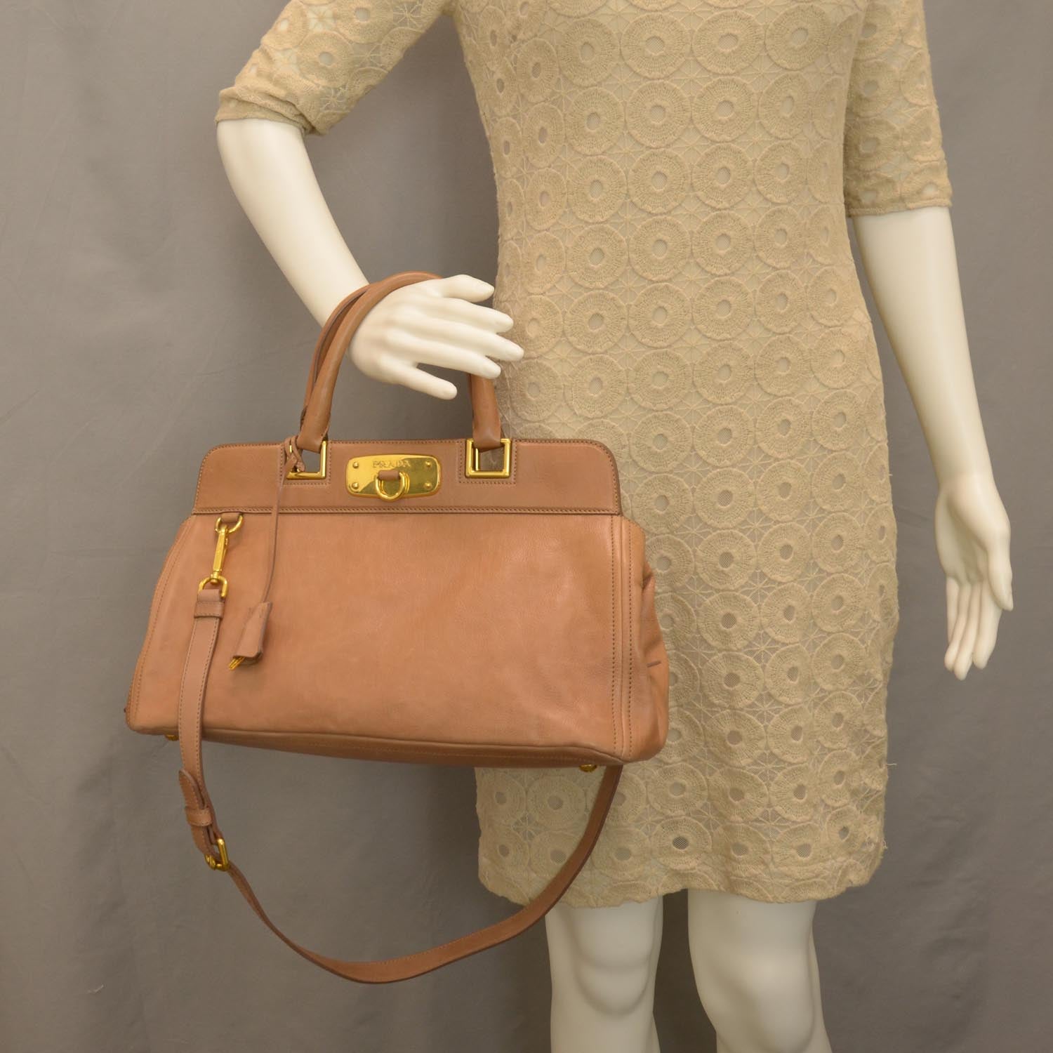 Prada Glace Calf Frame Satchel Cammeo 2 of 7