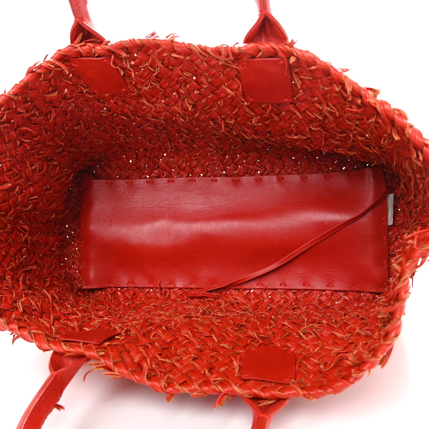 Chevre Intrecciato Fringe Netted Medium Cabat Tote Red