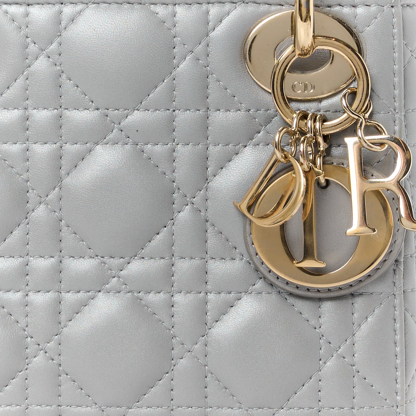 Metallic Lambskin Cannage Mini Lady Dior Grey