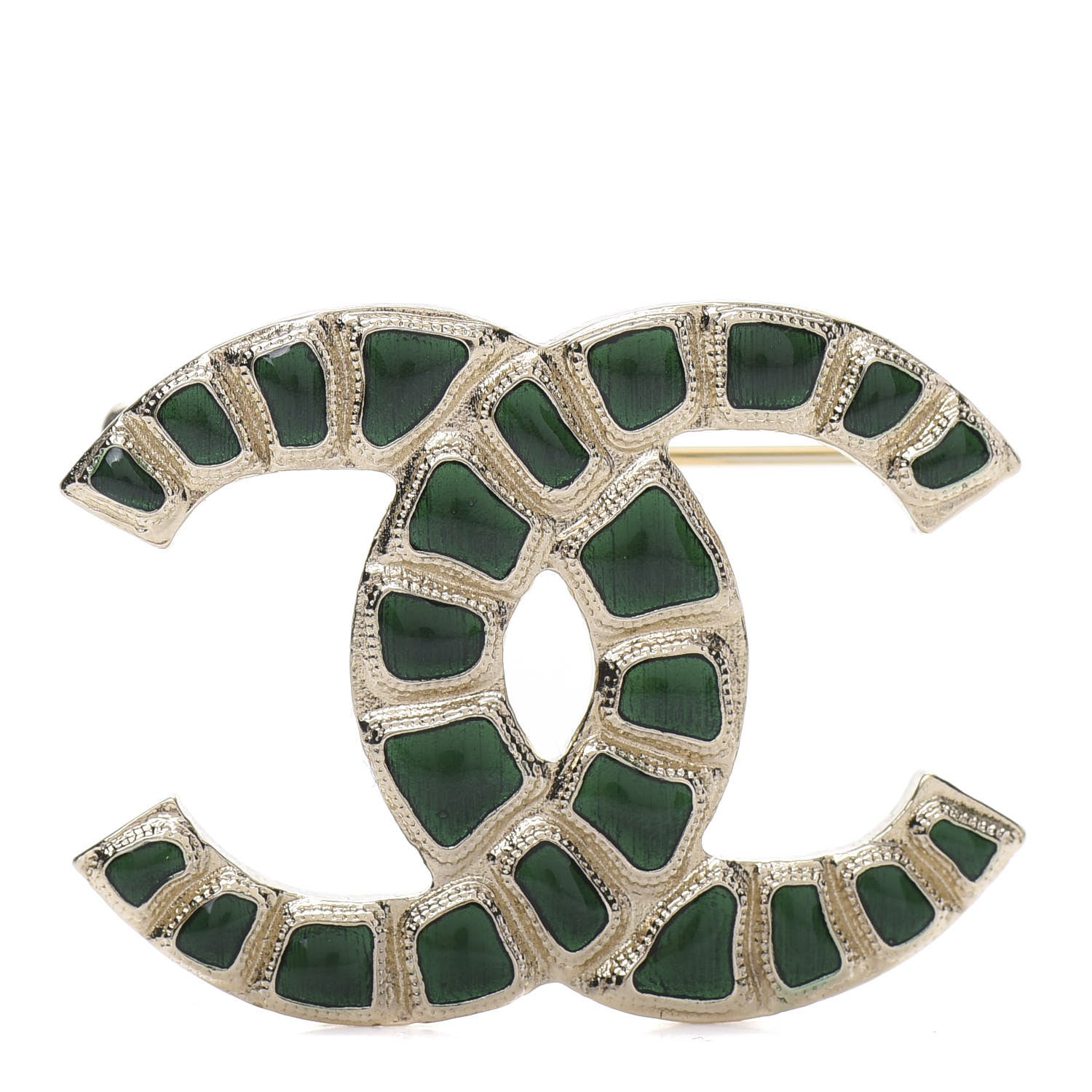 Chanel Gripoix Poured Glass Along The Nile CC Brooch Green Gold 1 of 5