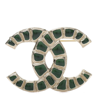 Chanel Gripoix Poured Glass Along The Nile CC Brooch Green Gold 1 of 5