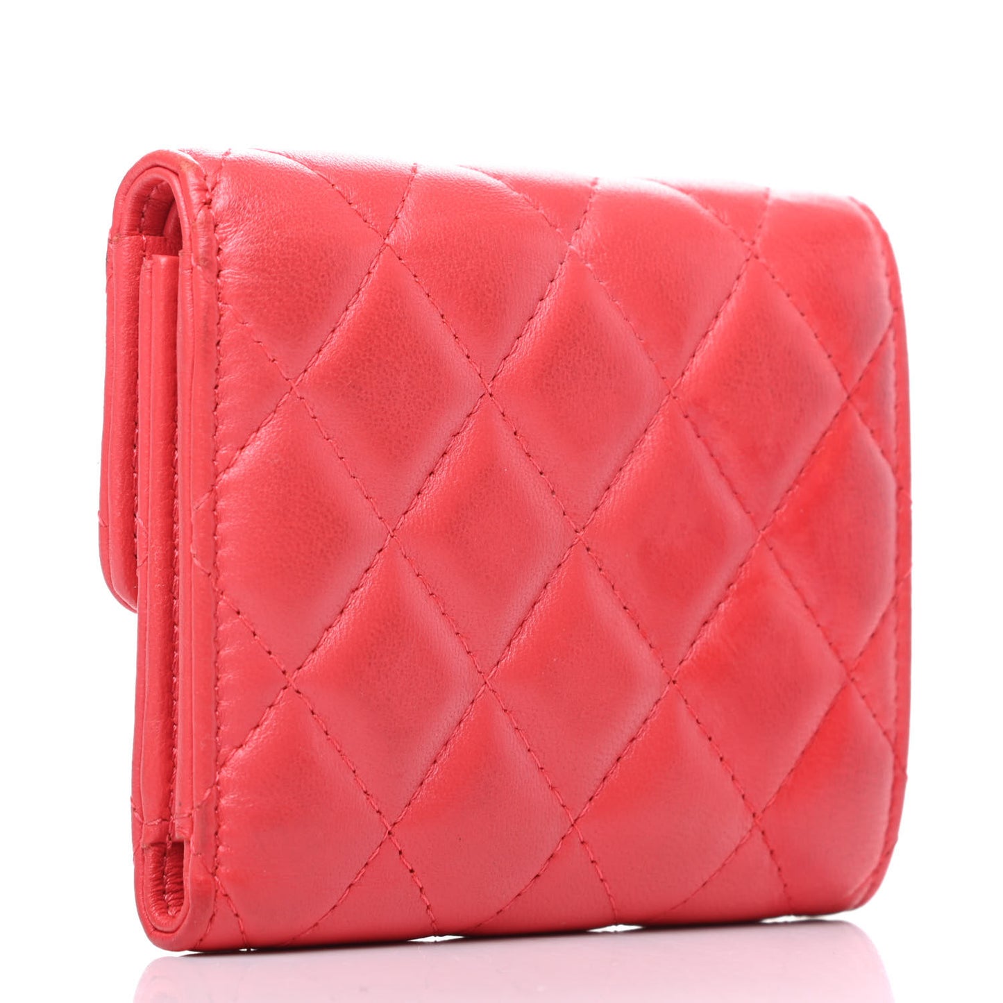Lambskin Quilted Compact Flap Wallet Coral