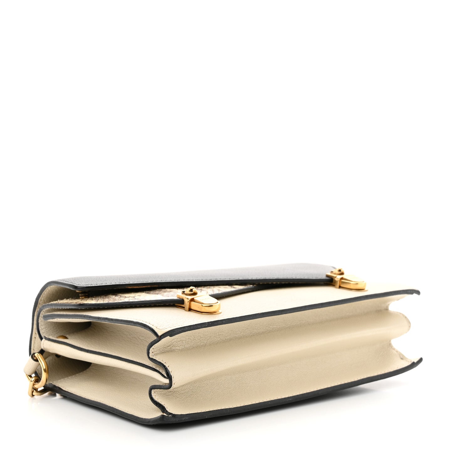 Calfskin Snakeskin Small Ottilia Top Handle Bag Black White
