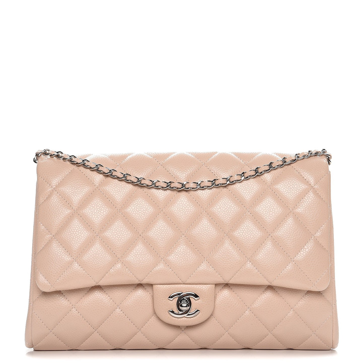 Caviar Quilted Clutch With Chain Flap Light Pink