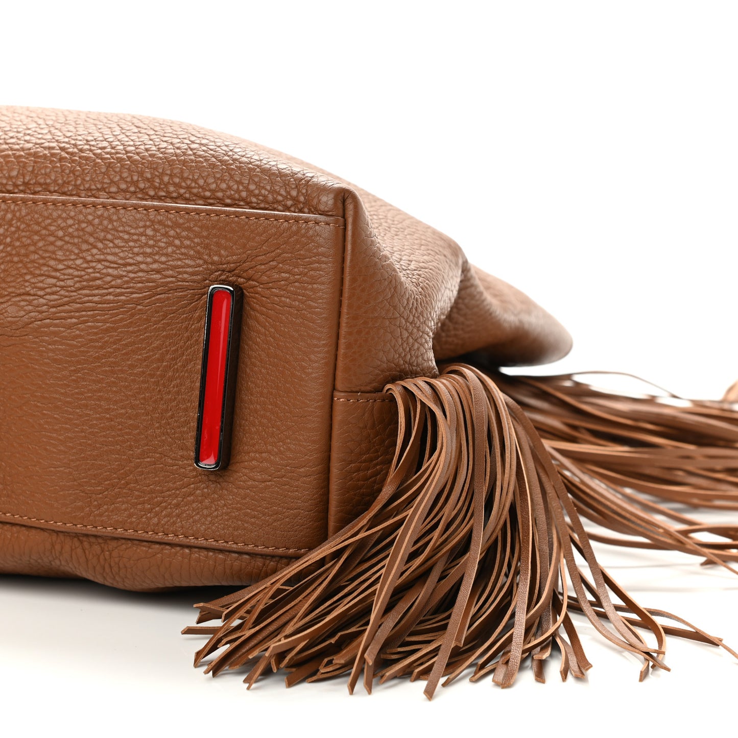 Grained Calfskin Passage Fringe Shopping Tote Brown