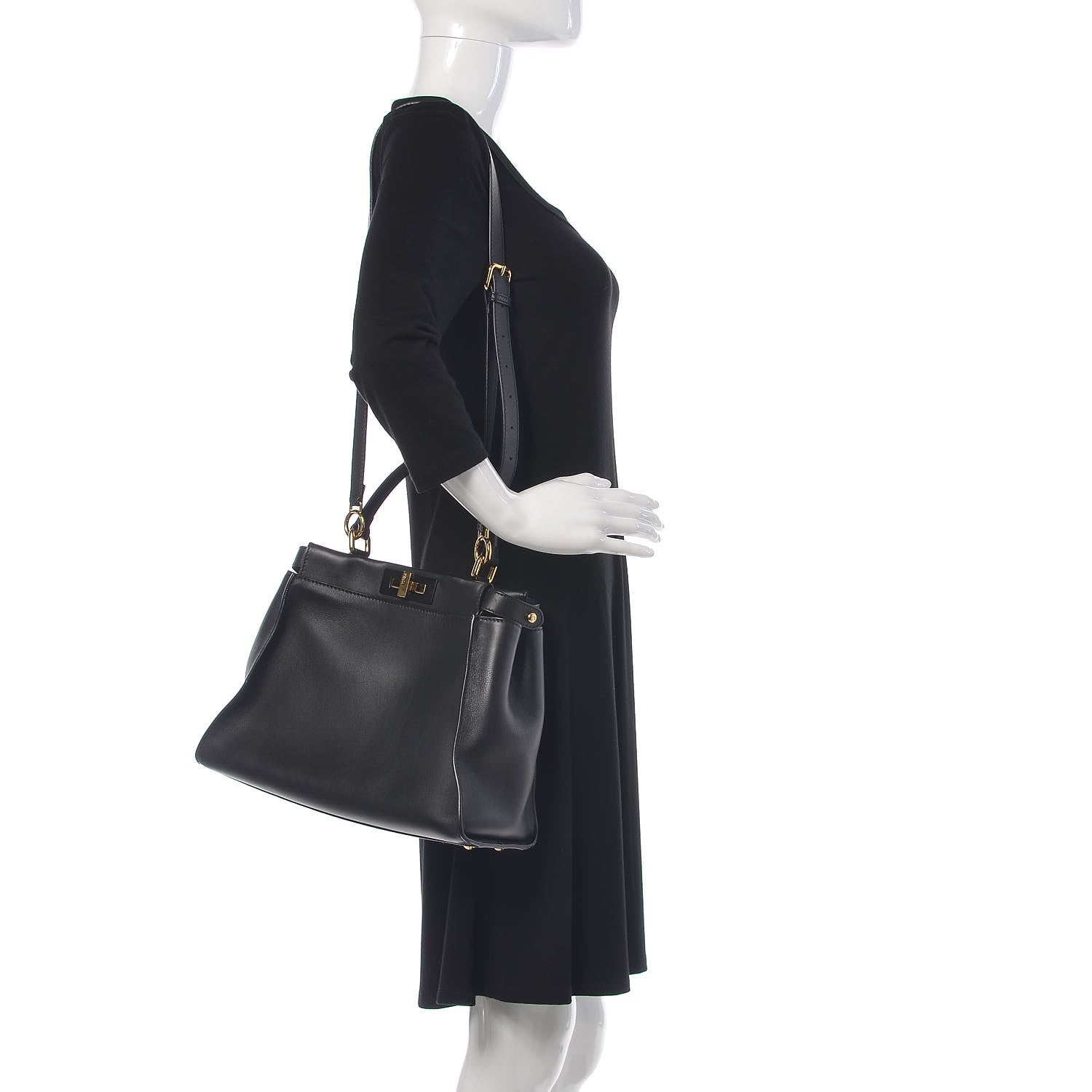 Fendi Vitello Seta Shiny Nappa Medium Peekaboo Iconic Satchel Black 2 of 9