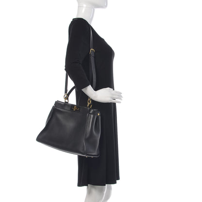 Fendi Vitello Seta Shiny Nappa Medium Peekaboo Iconic Satchel Black 2 of 9