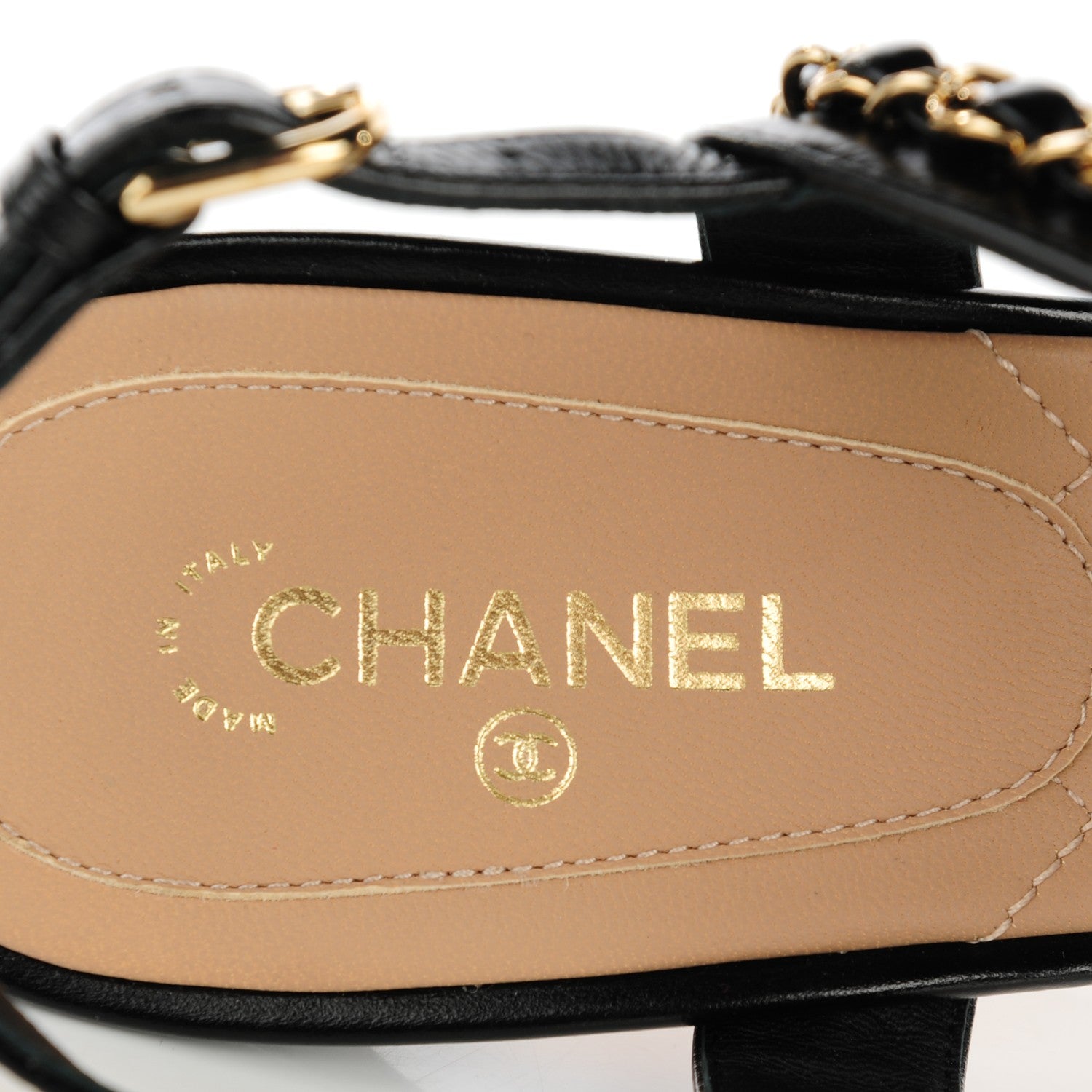 Chanel Crumpled Calfskin Chain Sandals 39 Black 8 of 8