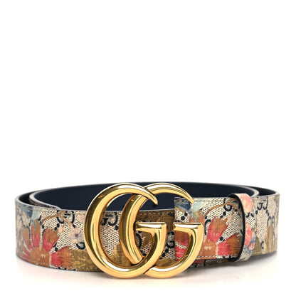 Gucci GG Supreme Monogram Water Flora Double G 40mm Belt 90 36 Beige Blue Multicolor 1 of 5