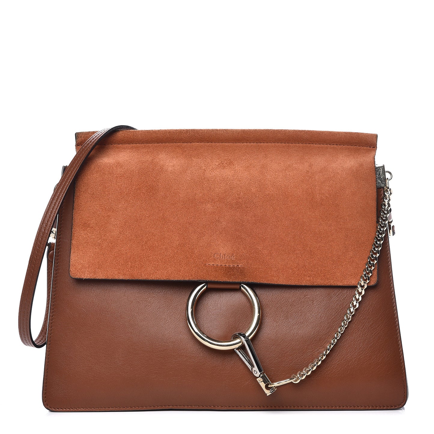 Suede Calfskin Medium Faye Shoulder Bag Tobacco