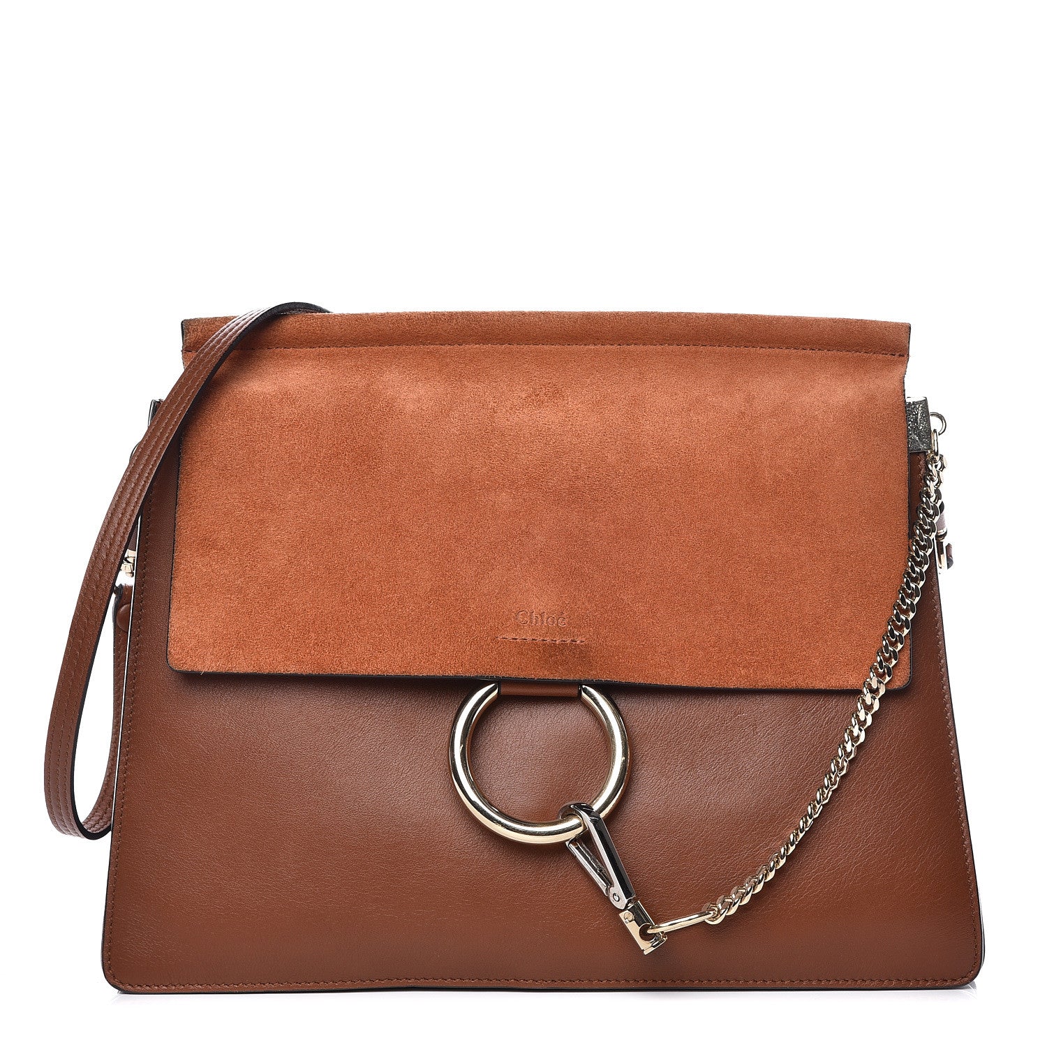 Chloe Suede Calfskin Medium Faye Shoulder Bag Tobacco 1 of 18