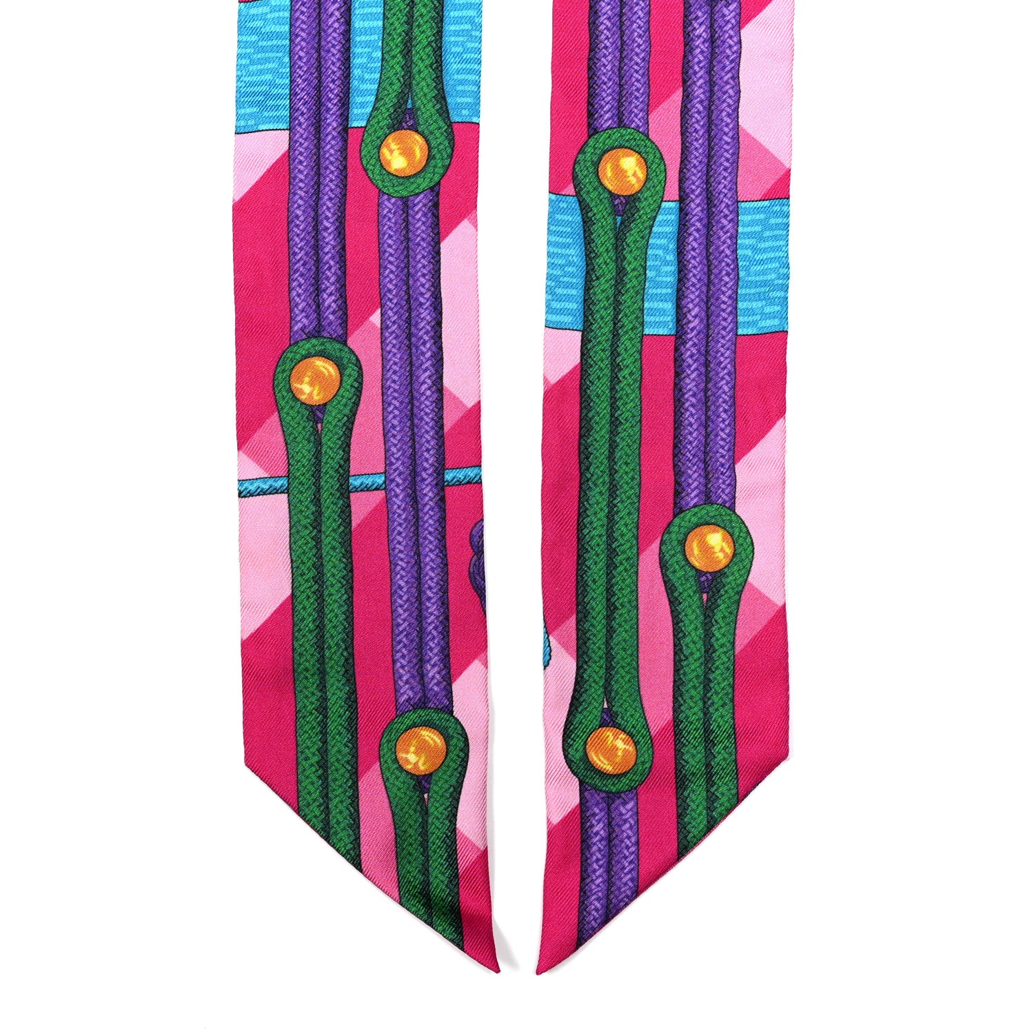 Hermes Silk Brandebourgs Twilly Fuchsia Turquoise 2 of 4