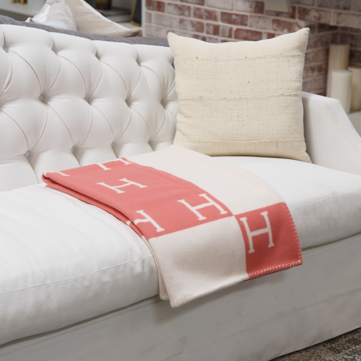 Hermes Wool Cashmere Avalon Baby Blanket Rose Airelle White 2 of 4