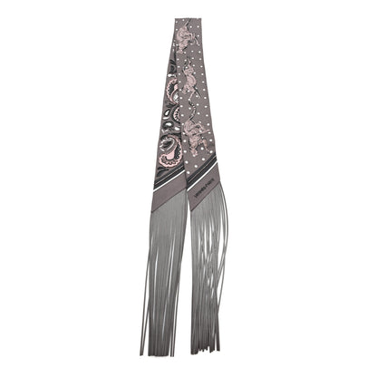 Hermes Silk Beaded Guepard Bandana Fringed Twilly Cacao Etoupe White 2 of 3