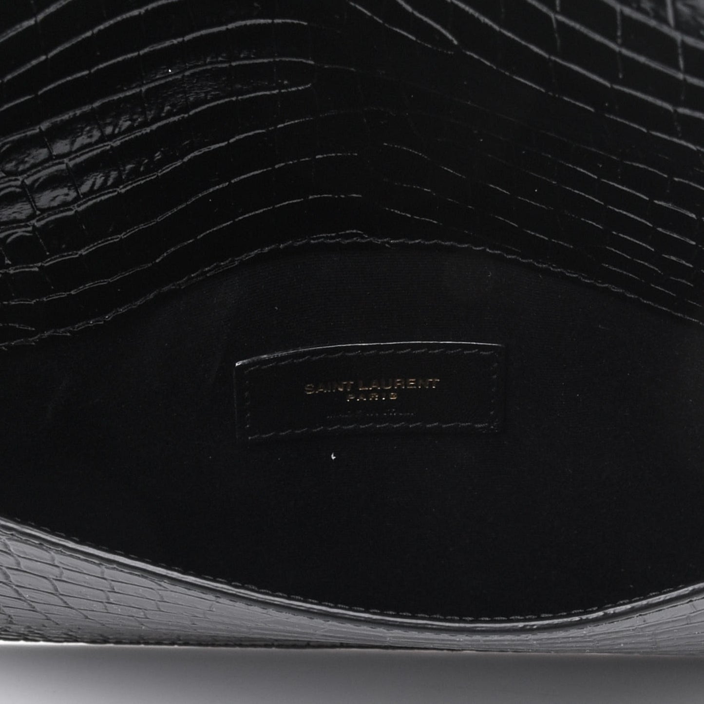 Calfskin Crocodile Embossed Uptown Monogram Clutch Black