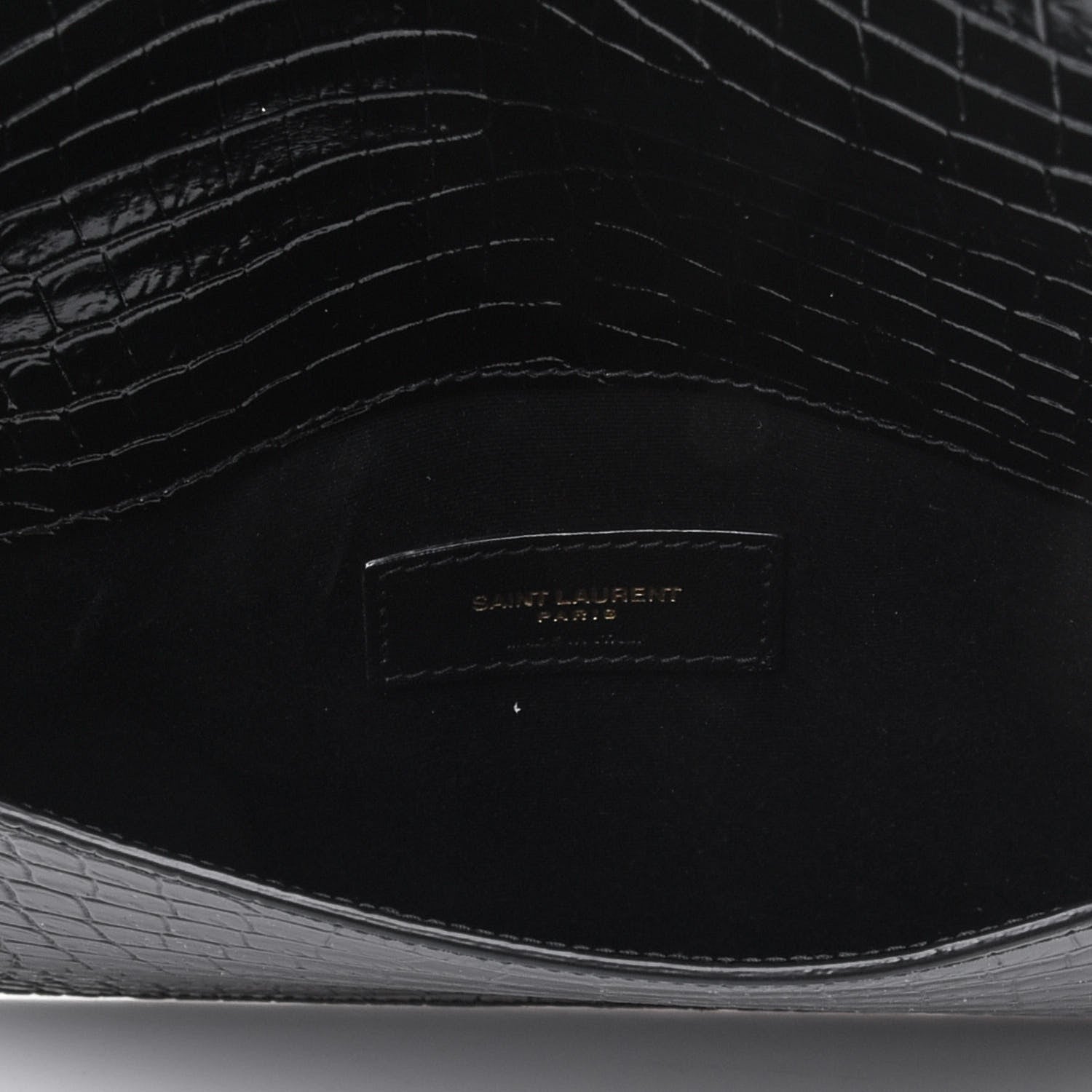 Saint Laurent Calfskin Crocodile Embossed Uptown Monogram Clutch Black 4 of 4