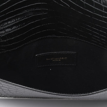 Saint Laurent Calfskin Crocodile Embossed Uptown Monogram Clutch Black 4 of 4
