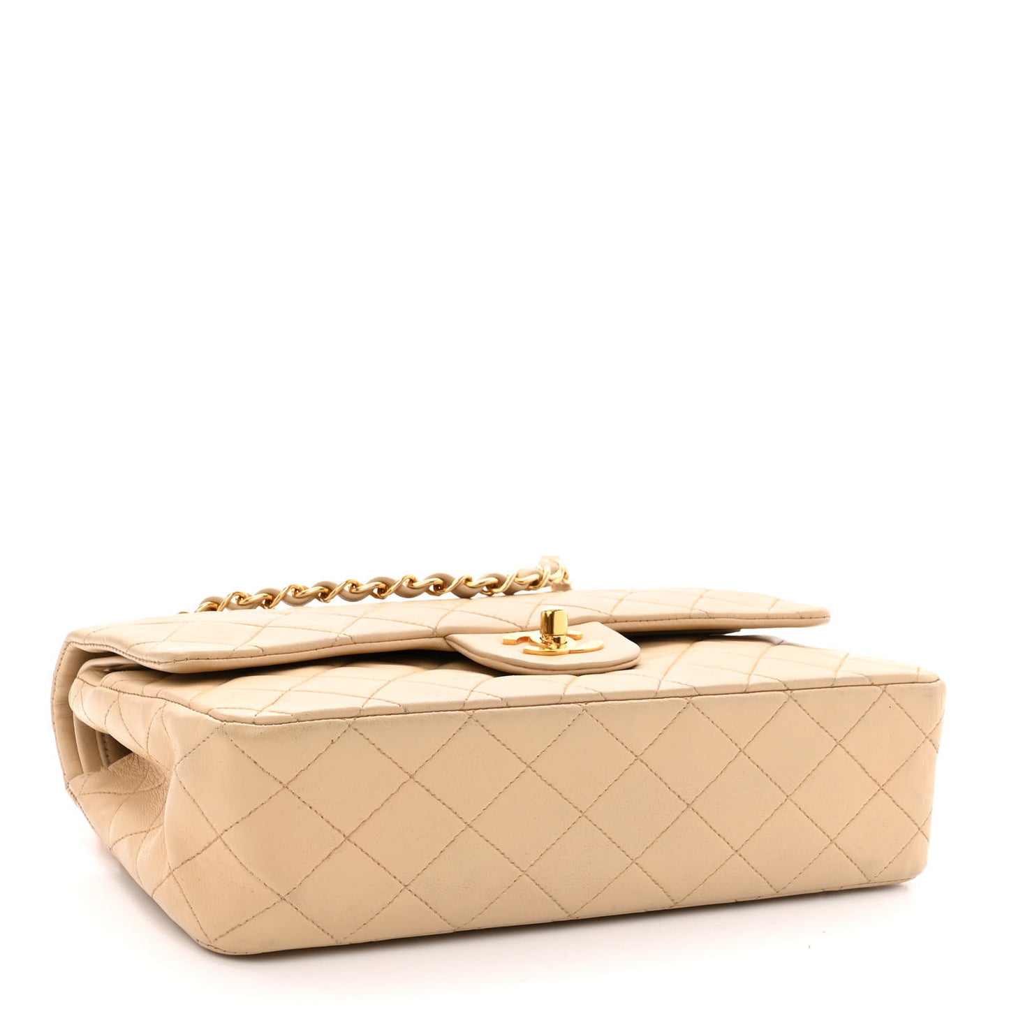 Lambskin Quilted Medium Double Flap Beige