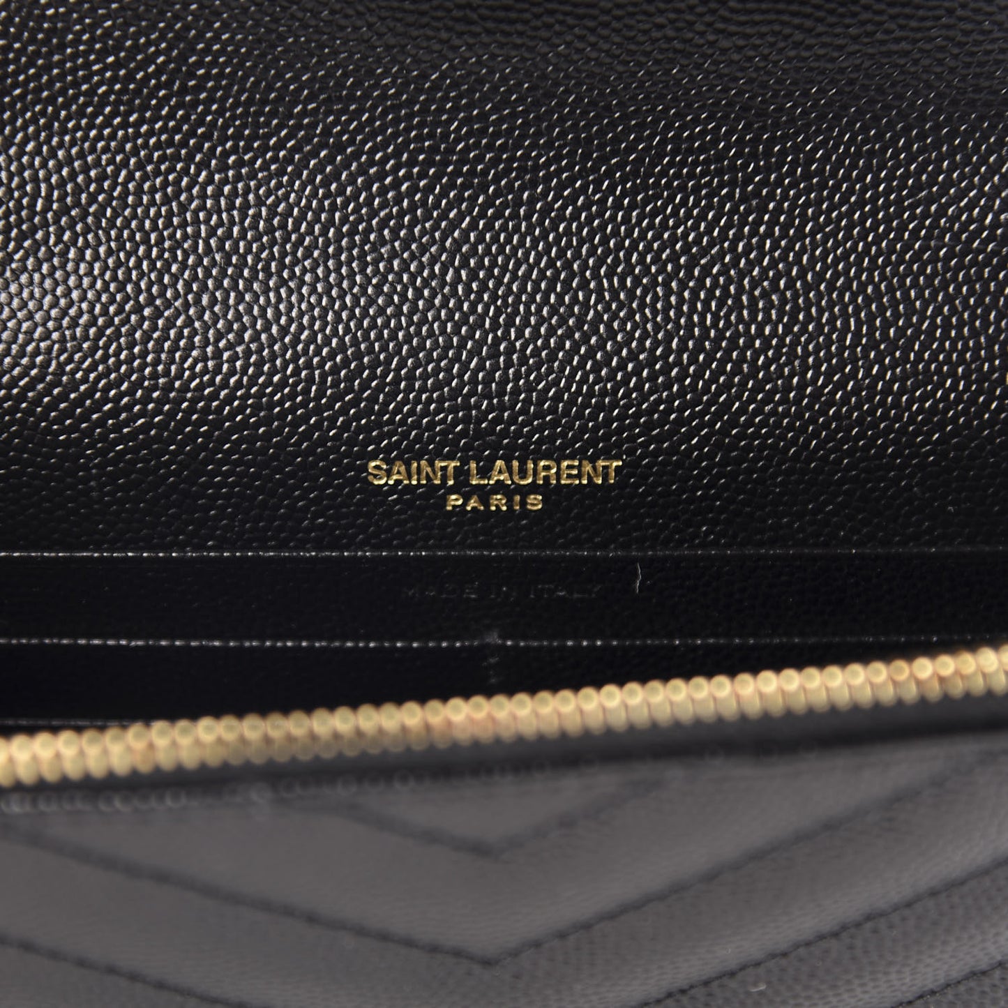 Grain De Poudre Matelasse Chevron Monogram Envelope Chain Wallet Black